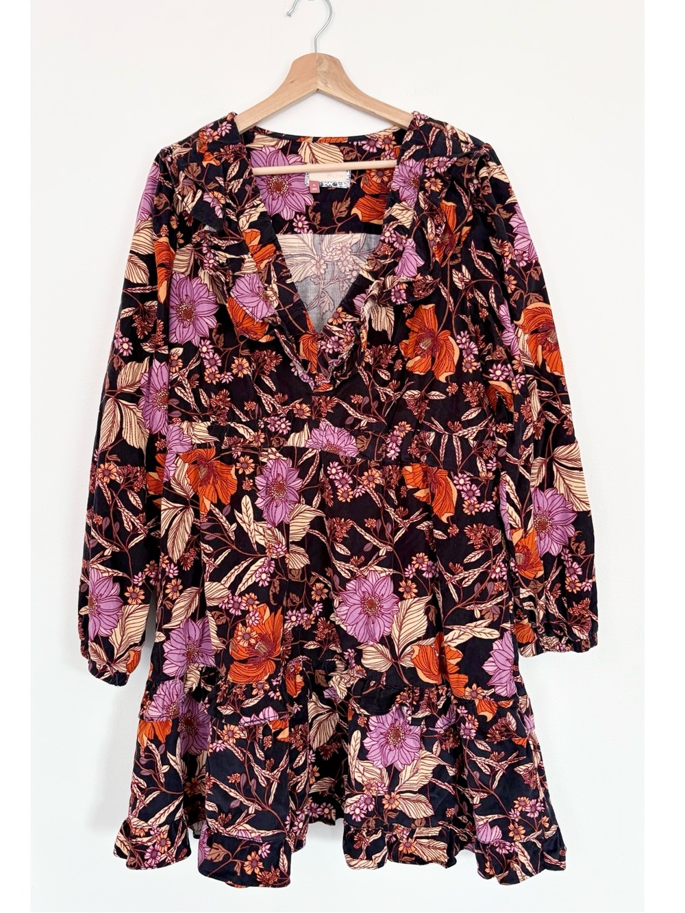 Anthropologie || Pilcro Tiered Corduroy Dress Ruffle Floral Cord Mini Fall XL